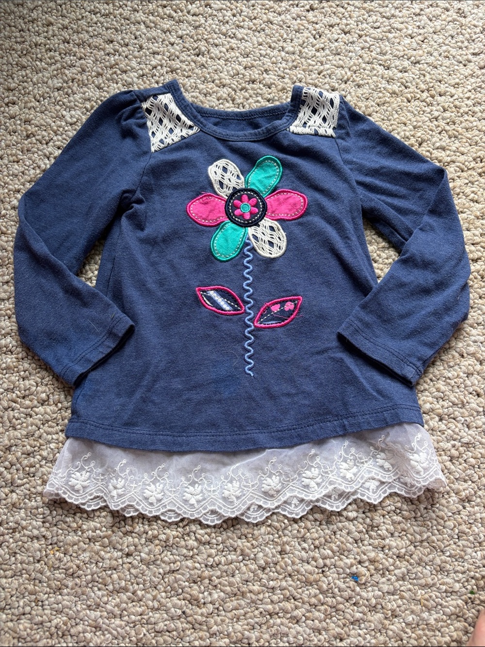 Kids Headquarters Navy Blue Long Sleeve Top with Pink & Teal Flower